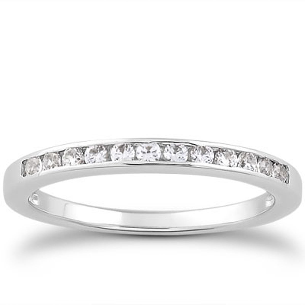 14k White Gold Channel Set Diamond Wedding Ring Band Set 1/3 Around in a sleek high-contrast midnight luxury editorial style